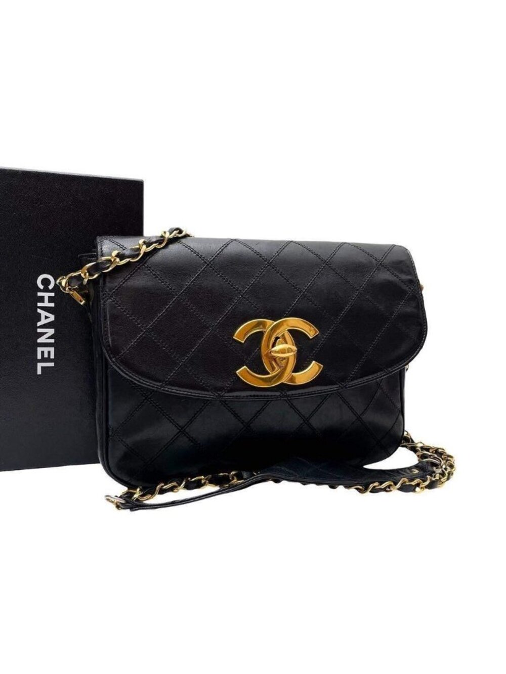 Chanel Bicolor Quilted Big CC Logo Chain Shoulder Bag